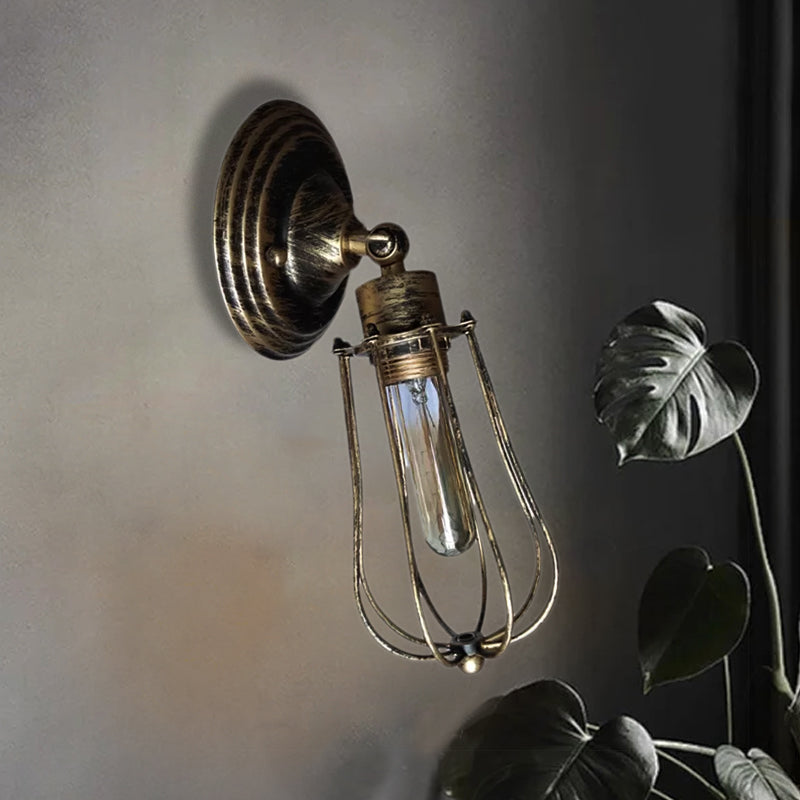 Vivolux | 1 Kopdraad Beschermingswandlamp Wandlamp met Gloeilamp Schaduw Industrieel Verouderd Messing/Antiek Zilveren IJzeren Wandlamp voor Restaurant