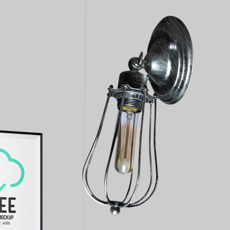 Vivolux | 1 Kopdraad Beschermingswandlamp Wandlamp met Gloeilamp Schaduw Industrieel Verouderd Messing/Antiek Zilveren IJzeren Wandlamp voor Restaurant