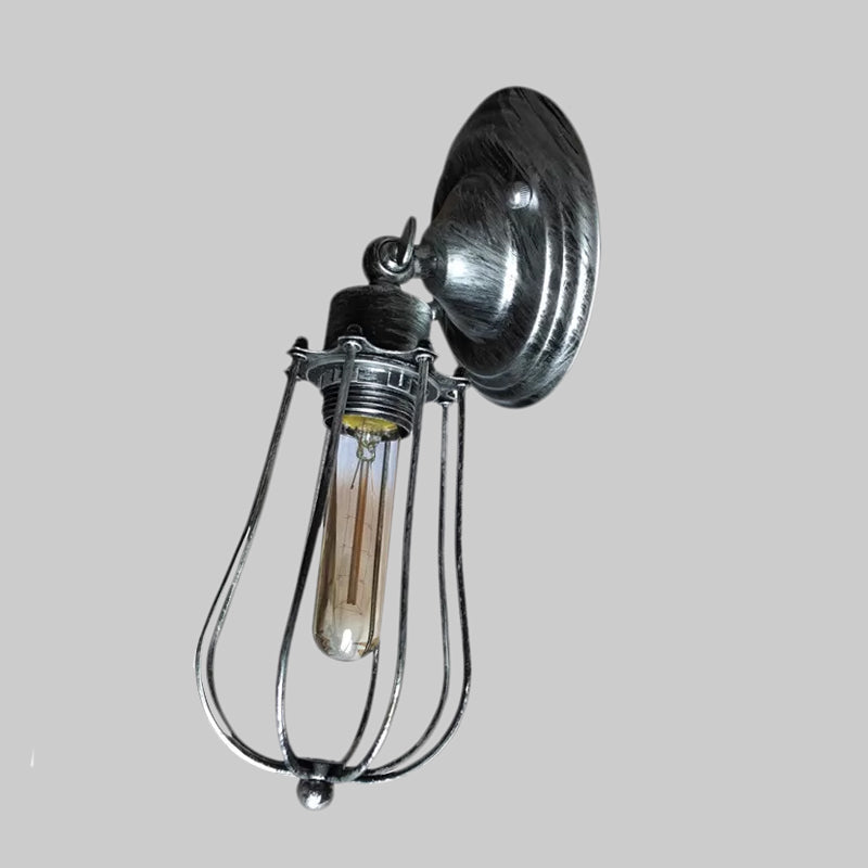 Vivolux | 1 Kopdraad Beschermingswandlamp Wandlamp met Gloeilamp Schaduw Industrieel Verouderd Messing/Antiek Zilveren IJzeren Wandlamp voor Restaurant