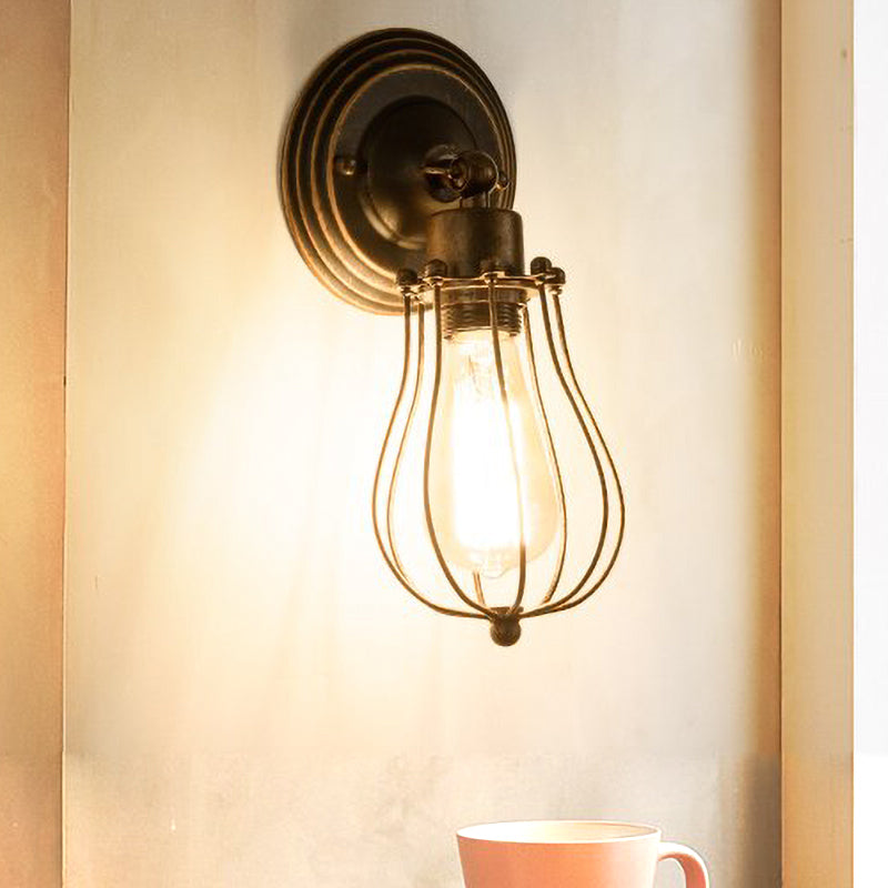 Vivolux | 1 Kopf Eisen Wandlampe Bauernhaus Stil Dunkel Rost Drahtschutz Kaffeehaus Mini Wandleuchte
