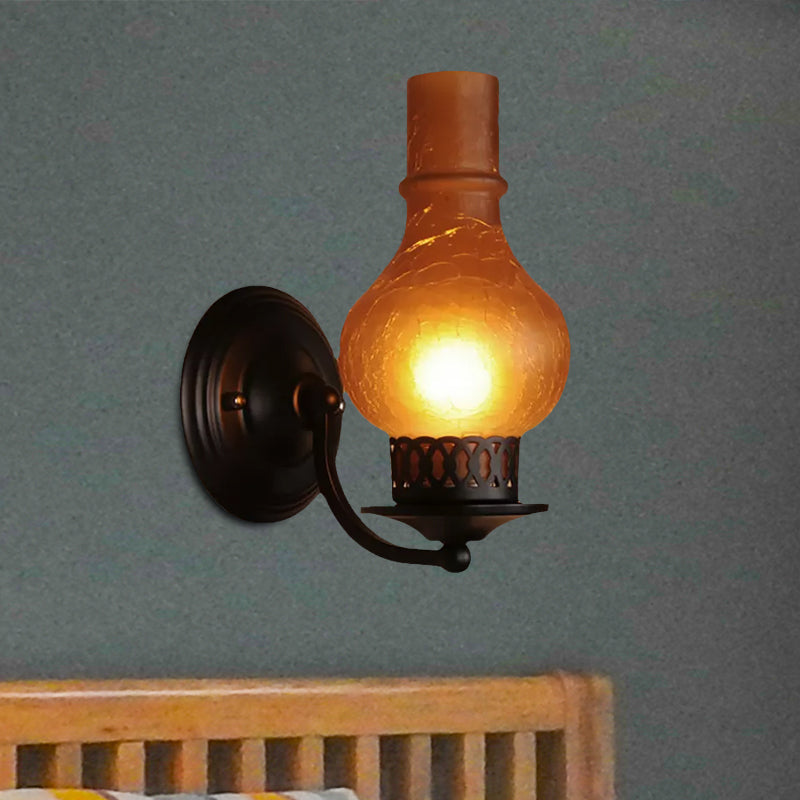 Vivolux | 1 Glühbirne Vase Schirm Wandmontierte Lichtarmatur Rustikal Weiß/Amber Spritzglas Beleuchtung für Flur