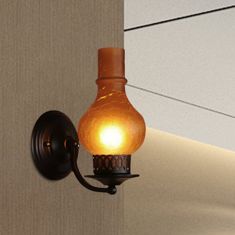 Vivolux | 1 Glühbirne Vase Schirm Wandmontierte Lichtarmatur Rustikal Weiß/Amber Spritzglas Beleuchtung für Flur