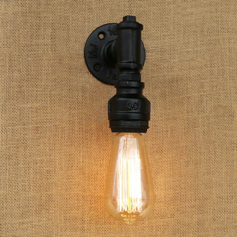 Vivolux | 1 Kopf Wandleuchte Industrielle Freiliegende Glühbirne Metallic Wandmontage Lampe mit Rohr in Schwarz für Flur