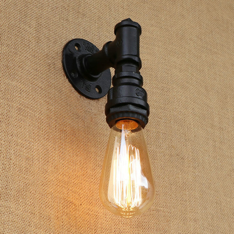 Vivolux | 1 Kopf Wandleuchte Industrielle Freiliegende Glühbirne Metallic Wandmontage Lampe mit Rohr in Schwarz für Flur