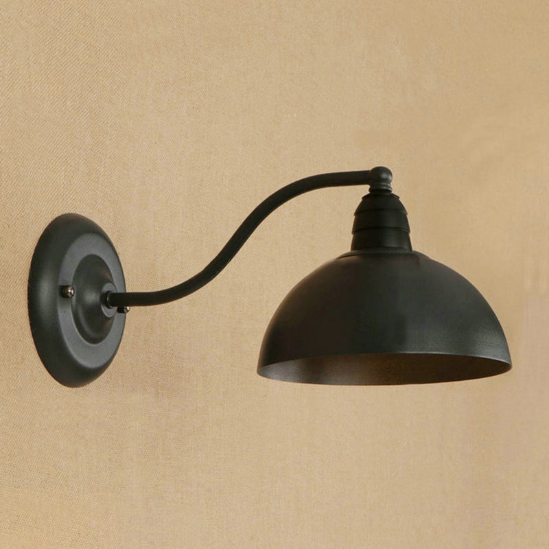 Vivolux | 1 Kopf Wand Sconce Retro Kuppelschirm Metall Sconce Lichtfixture mit gebogenem Arm in Schwarz