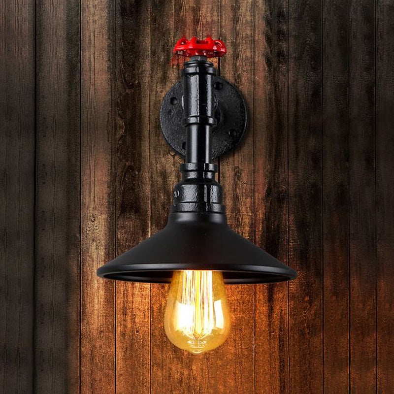 Vivolux | 1 Kopf Metall Wandmontage Licht Vintage Industriell Schwarz Kegelschirm Esszimmer Wandbeleuchtung mit Rohrleitungen