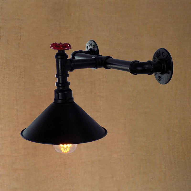 Vivolux | 1 Kopf Metall Wandmontage Licht Vintage Industriell Schwarz Kegelschirm Esszimmer Wandbeleuchtung mit Rohrleitungen