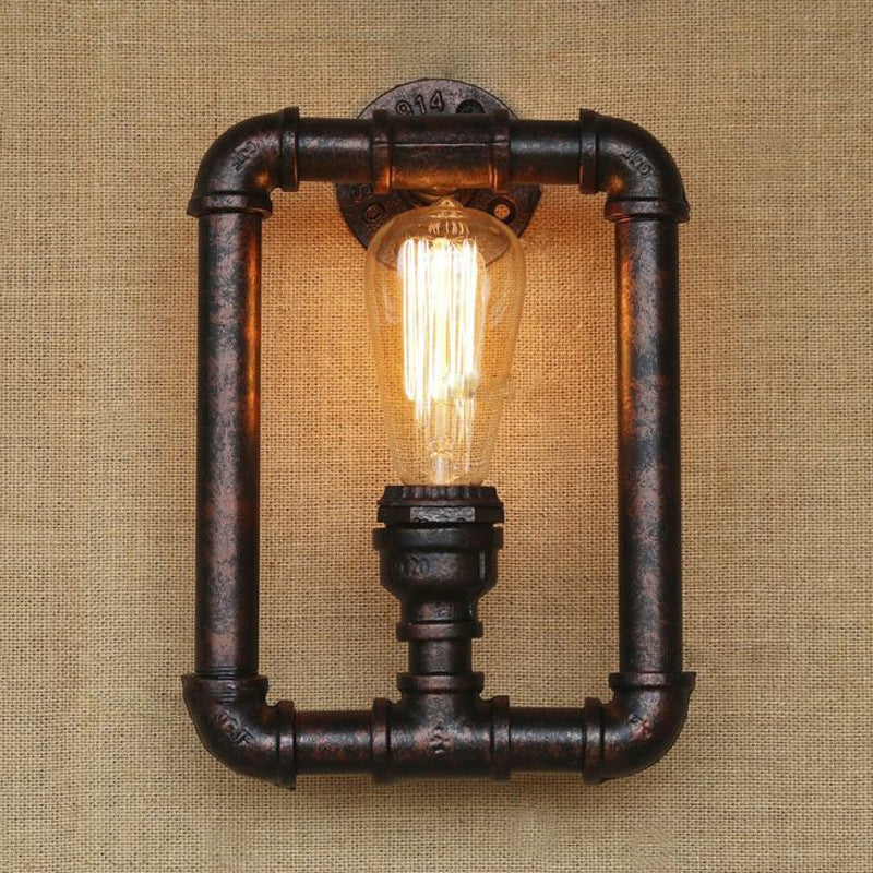 Vivolux | 1 Glühbirne Rechteckige Rohr Wandleuchte Antik Stilvolles Schwarz/Rost Eisen Wandmontierte Lampe für Schlafzimmer