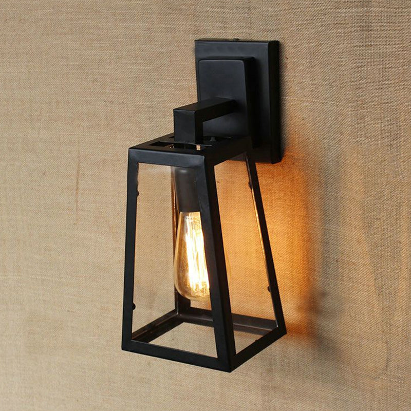 Vivolux | 1 Glühbirne Trapezförmige Käfig Wandlampe Industriell Stilvolles Matt Schwarz Metall Wandmontage Licht für Wohnzimmer