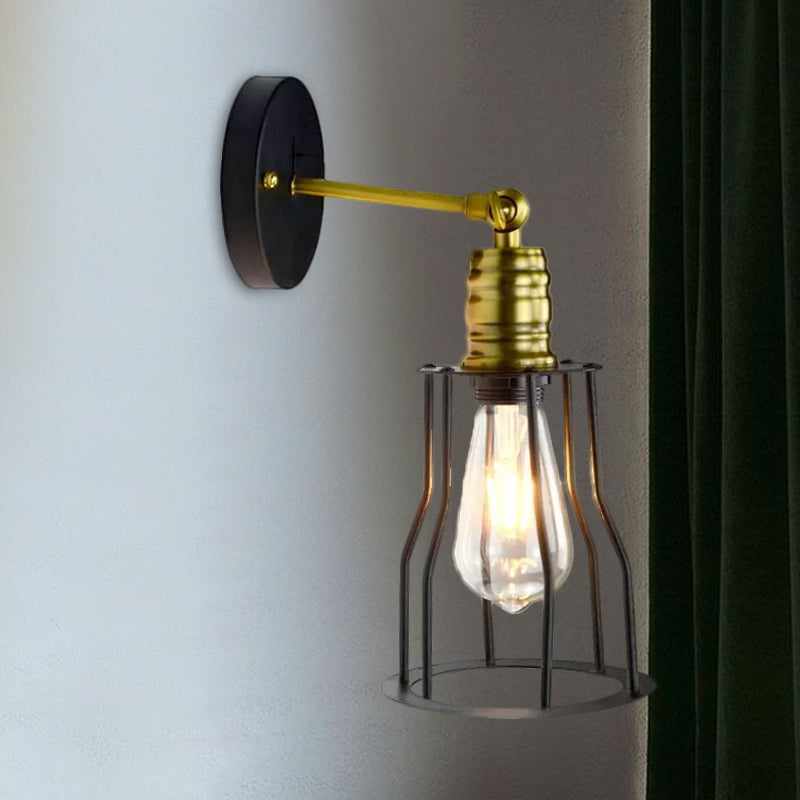 Vivolux | 1 Glühbirne Eisen Wand Sconce Beleuchtung Bauernhaus Messing/gealterte Messing Käfig Schirm Esszimmer Verstellbare Wandbeleuchtung