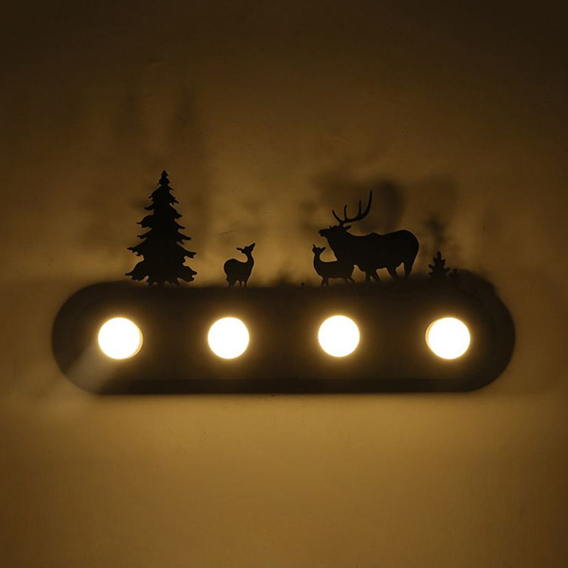 Vivolux | Lodge Open Bulb Wandlamp met Elkhert/Paard/Schaap/Berg/Windmolen/Boom Ontwerp 4 Gloeilampen Metalen Wandlamp in Zwart voor Binnen