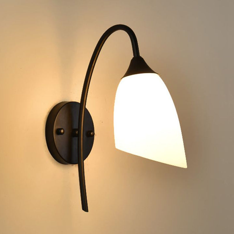 Vivolux | 1 Glühbirne Winkel Shade Wandmontierte Licht Fixture Modern Schwarz/Gold Milchglas Beleuchtung für Schlafzimmer