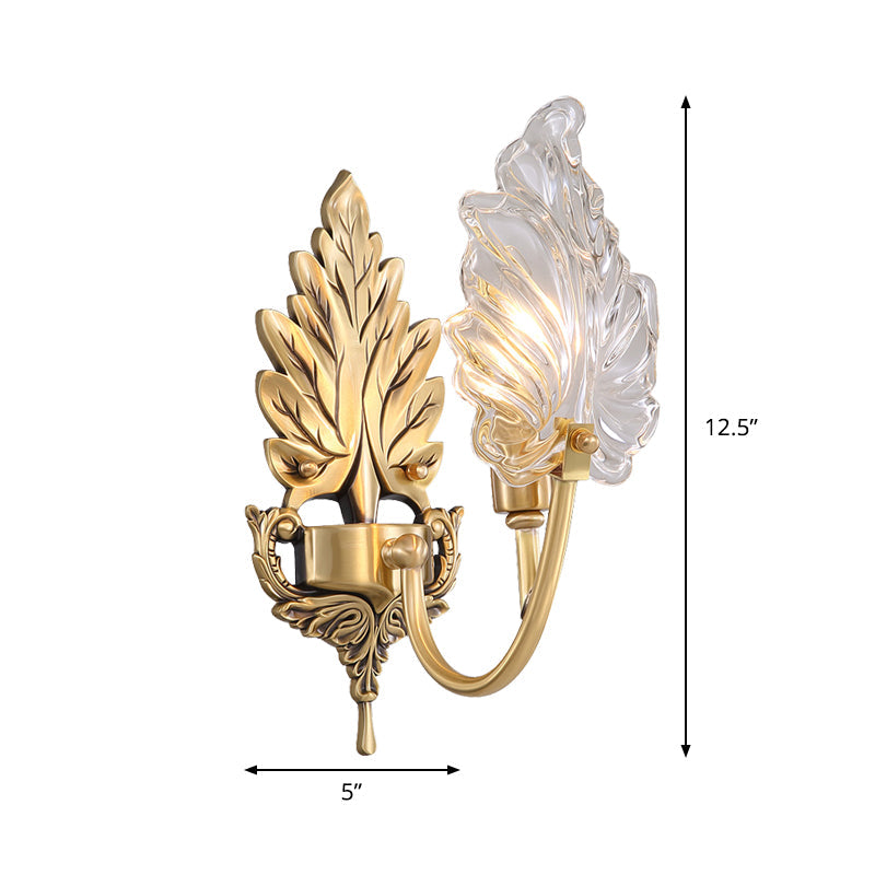 Vivolux | Traditionelle Palmblatt Wandleuchte 1/2 Lichter Klarglas Wandbeleuchtung Idee mit gewölbtem Arm aus Messing