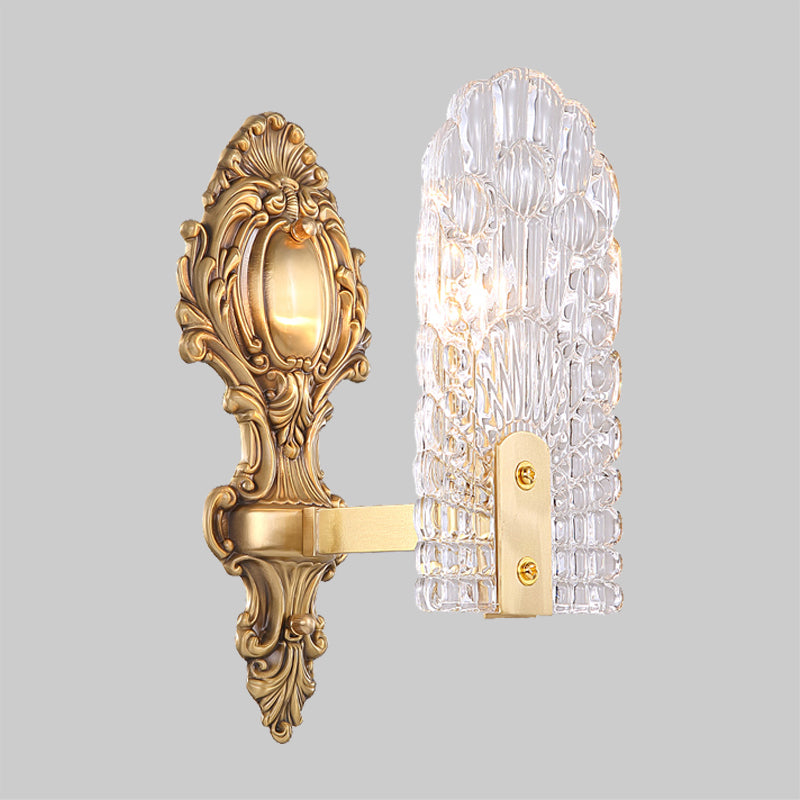 Vivolux | Verlängerte Nachttisch-Wandlampe Klassisches klares Gitterglas 1/2-Glühbirne Messing Wandbeleuchtung Fixture