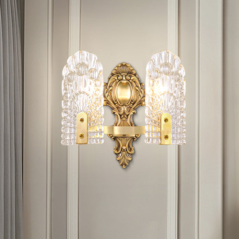 Vivolux | Verlängerte Nachttisch-Wandlampe Klassisches klares Gitterglas 1/2-Glühbirne Messing Wandbeleuchtung Fixture