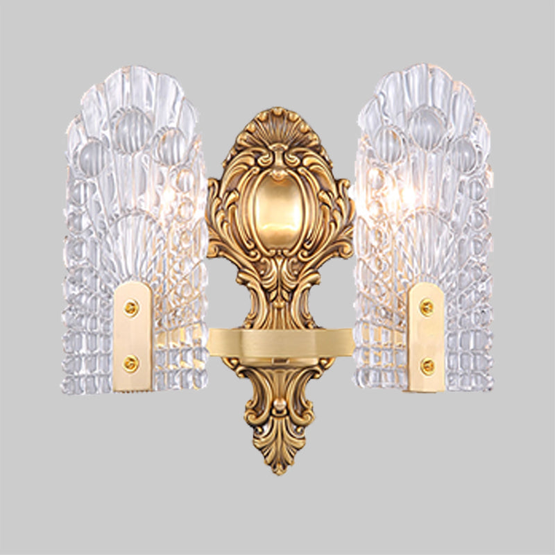 Vivolux | Verlängerte Nachttisch-Wandlampe Klassisches klares Gitterglas 1/2-Glühbirne Messing Wandbeleuchtung Fixture