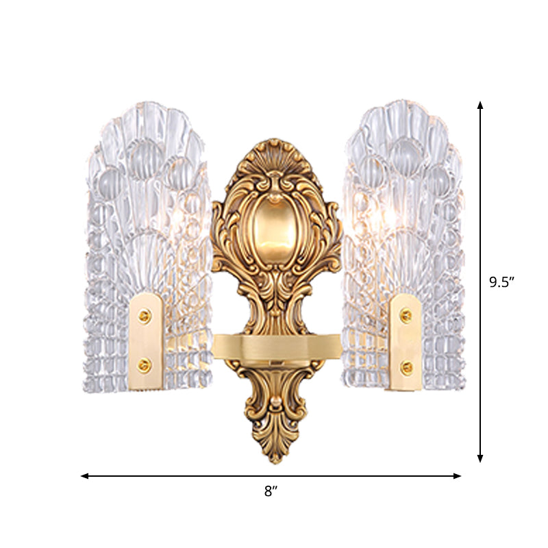 Vivolux | Verlängerte Nachttisch-Wandlampe Klassisches klares Gitterglas 1/2-Glühbirne Messing Wandbeleuchtung Fixture