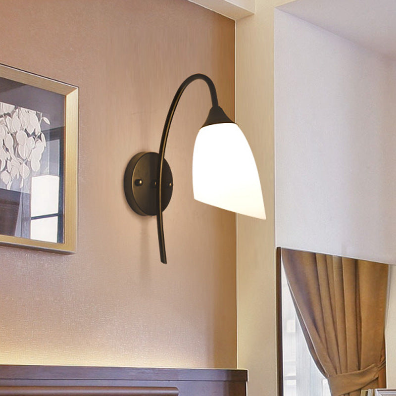 Vivolux | 1 Glühbirne Winkel Shade Wandmontierte Licht Fixture Modern Schwarz/Gold Milchglas Beleuchtung für Schlafzimmer