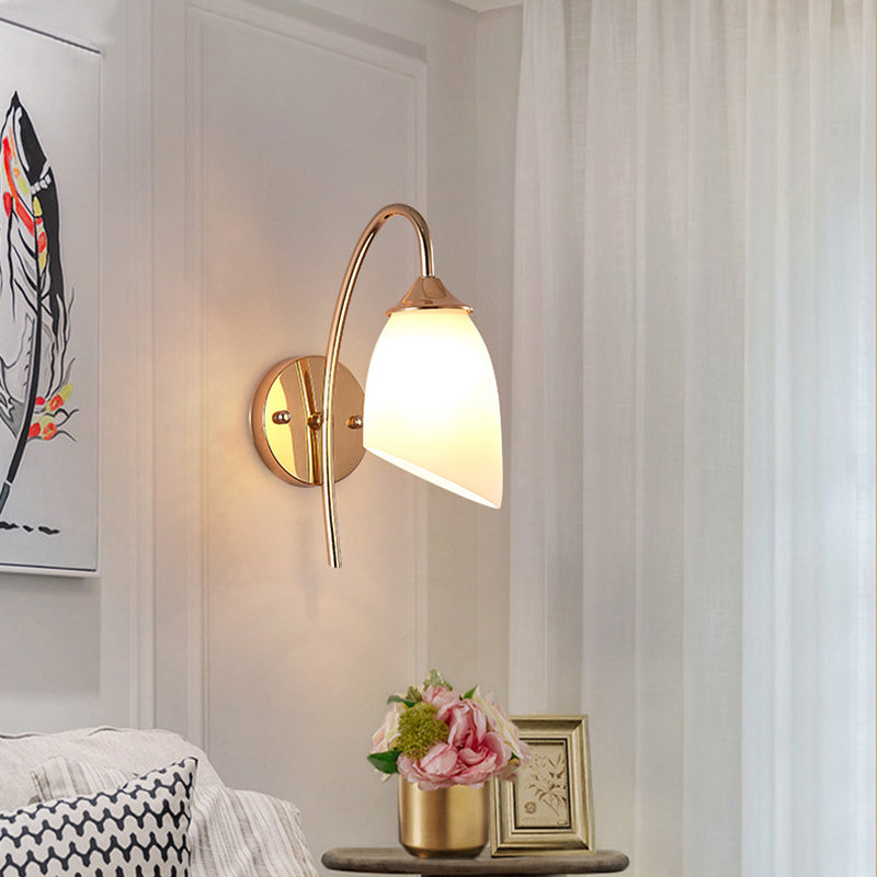Vivolux | 1 Glühbirne Winkel Shade Wandmontierte Licht Fixture Modern Schwarz/Gold Milchglas Beleuchtung für Schlafzimmer