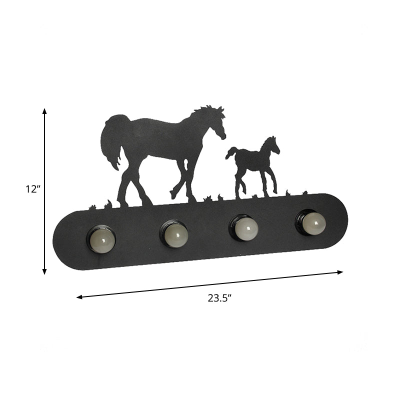 Vivolux | Lodge Open Bulb Wandlamp met Elkhert/Paard/Schaap/Berg/Windmolen/Boom Ontwerp 4 Gloeilampen Metalen Wandlamp in Zwart voor Binnen