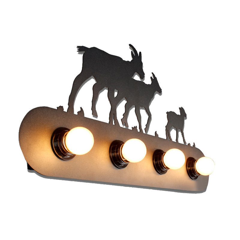 Vivolux | Lodge Open Bulb Wandlamp met Elkhert/Paard/Schaap/Berg/Windmolen/Boom Ontwerp 4 Gloeilampen Metalen Wandlamp in Zwart voor Binnen