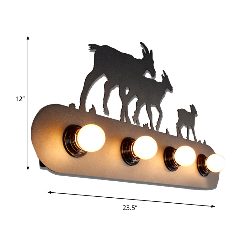 Vivolux | Lodge Open Bulb Wandlamp met Elkhert/Paard/Schaap/Berg/Windmolen/Boom Ontwerp 4 Gloeilampen Metalen Wandlamp in Zwart voor Binnen