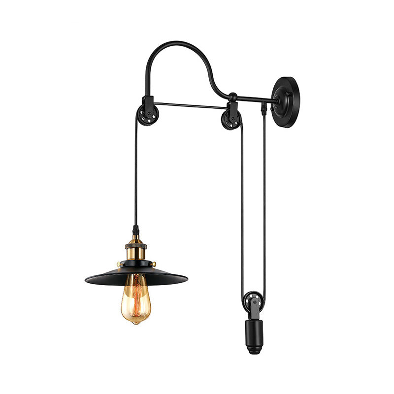 Vivolux | 1 Bulb Flat Wandlamp Industrieel Stijl Zwart Metallic Verstelbare Wandverlichting Fixture met Pulley Ontwerp