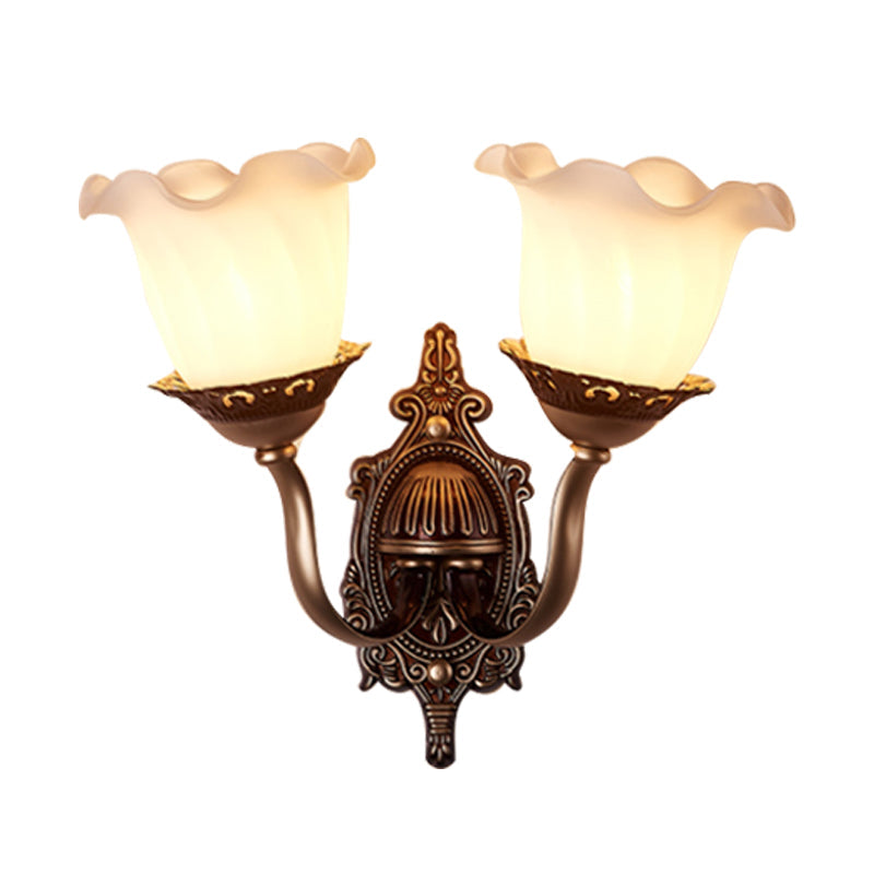 Vivolux | Rustieke Stijl Bloesem Wandlamp 1/2-Kop Opaline Glas Wandmontage Verlichting in Bruin voor Woonkamer