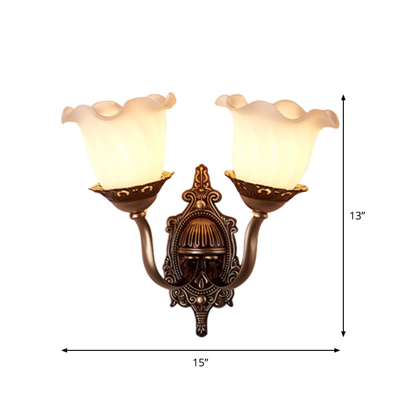Vivolux | Rustieke Stijl Bloesem Wandlamp 1/2-Kop Opaline Glas Wandmontage Verlichting in Bruin voor Woonkamer