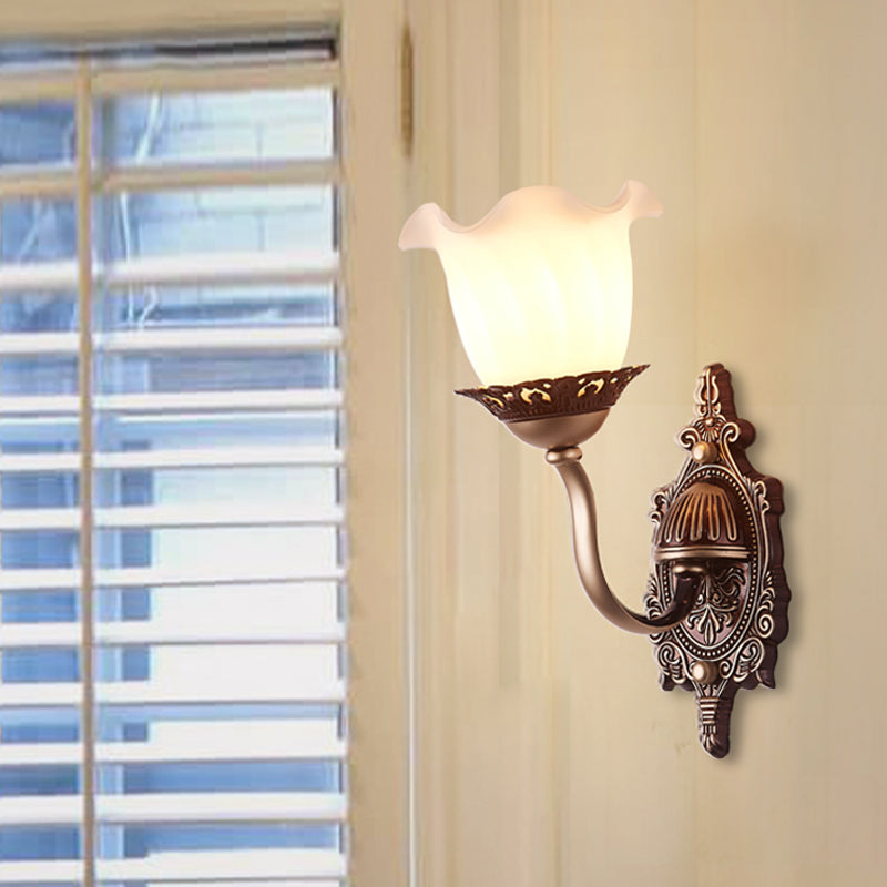 Vivolux | Rustieke Stijl Bloesem Wandlamp 1/2-Kop Opaline Glas Wandmontage Verlichting in Bruin voor Woonkamer