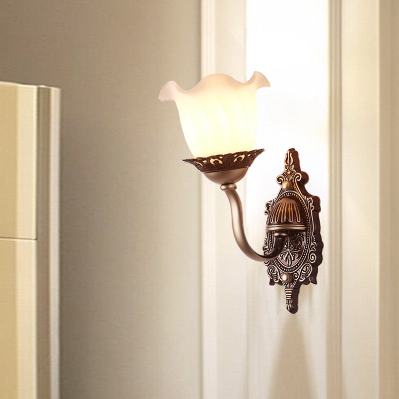 Vivolux | Rustieke Stijl Bloesem Wandlamp 1/2-Kop Opaline Glas Wandmontage Verlichting in Bruin voor Woonkamer
