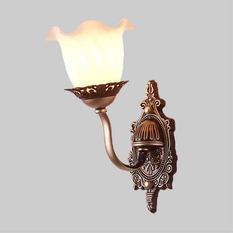 Vivolux | Rustieke Stijl Bloesem Wandlamp 1/2-Kop Opaline Glas Wandmontage Verlichting in Bruin voor Woonkamer