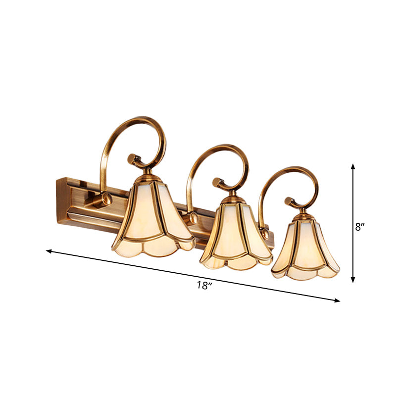 Vivolux | Milchglas Wellenrand Vanity Lampe Kolonialstil 1/2/3-Kopf Badezimmer Wandbeleuchtung Leuchte in Gold