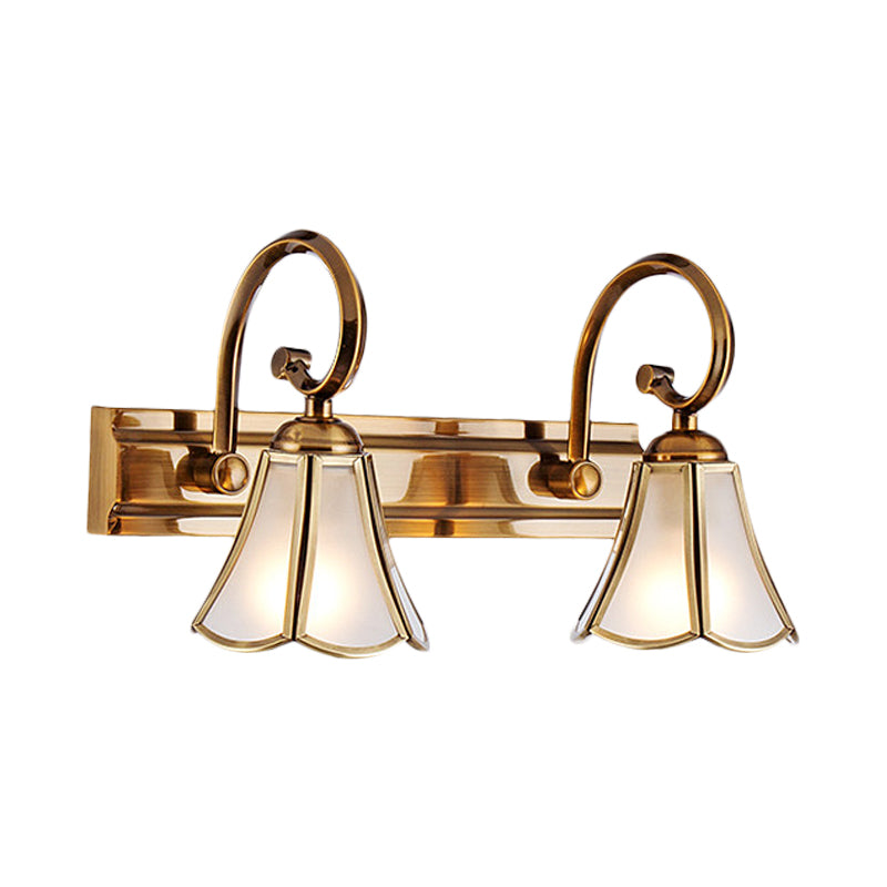 Vivolux | Milchglas Wellenrand Vanity Lampe Kolonialstil 1/2/3-Kopf Badezimmer Wandbeleuchtung Leuchte in Gold
