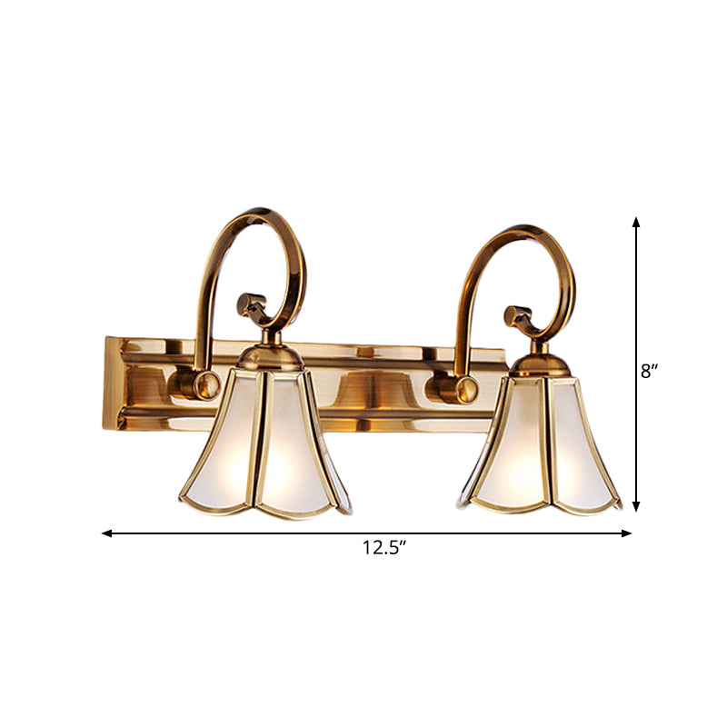 Vivolux | Milchglas Wellenrand Vanity Lampe Kolonialstil 1/2/3-Kopf Badezimmer Wandbeleuchtung Leuchte in Gold
