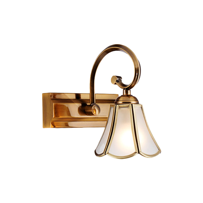 Vivolux | Milchglas Wellenrand Vanity Lampe Kolonialstil 1/2/3-Kopf Badezimmer Wandbeleuchtung Leuchte in Gold