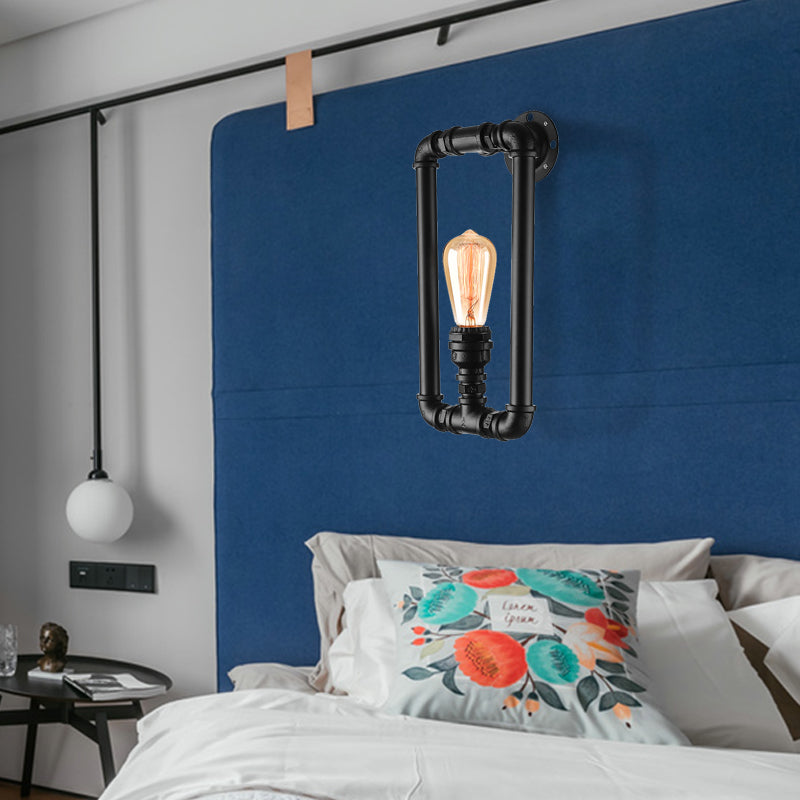 Vivolux | 1 Glühbirne Rechteckige Rohr Wandleuchte Antik Stilvolles Schwarz/Rost Eisen Wandmontierte Lampe für Schlafzimmer
