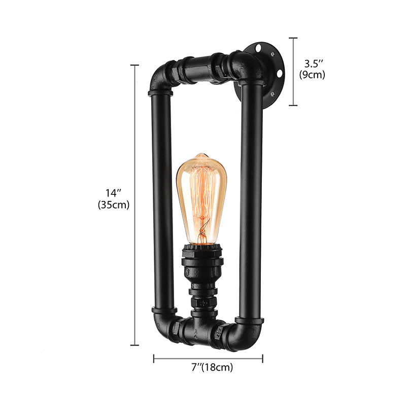 Vivolux | 1 Glühbirne Rechteckige Rohr Wandleuchte Antik Stilvolles Schwarz/Rost Eisen Wandmontierte Lampe für Schlafzimmer