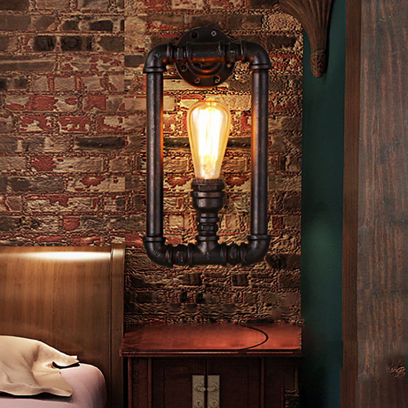 Vivolux | 1 Glühbirne Rechteckige Rohr Wandleuchte Antik Stilvolles Schwarz/Rost Eisen Wandmontierte Lampe für Schlafzimmer