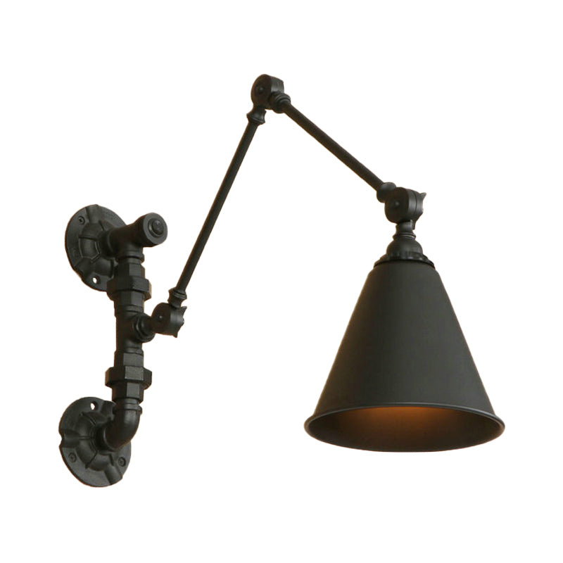 Vivolux | 1 Glühbirne Schwenkarm Wandlampe Beleuchtung Industrie Schwarz Metall Wandmontage Licht mit Kegelshade
