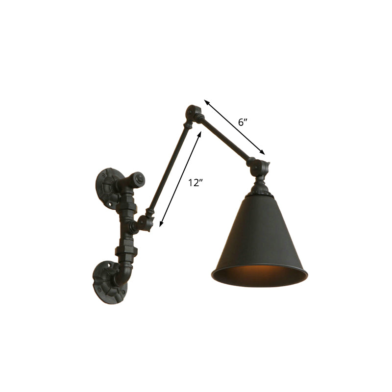 Vivolux | 1 Glühbirne Schwenkarm Wandlampe Beleuchtung Industrie Schwarz Metall Wandmontage Licht mit Kegelshade