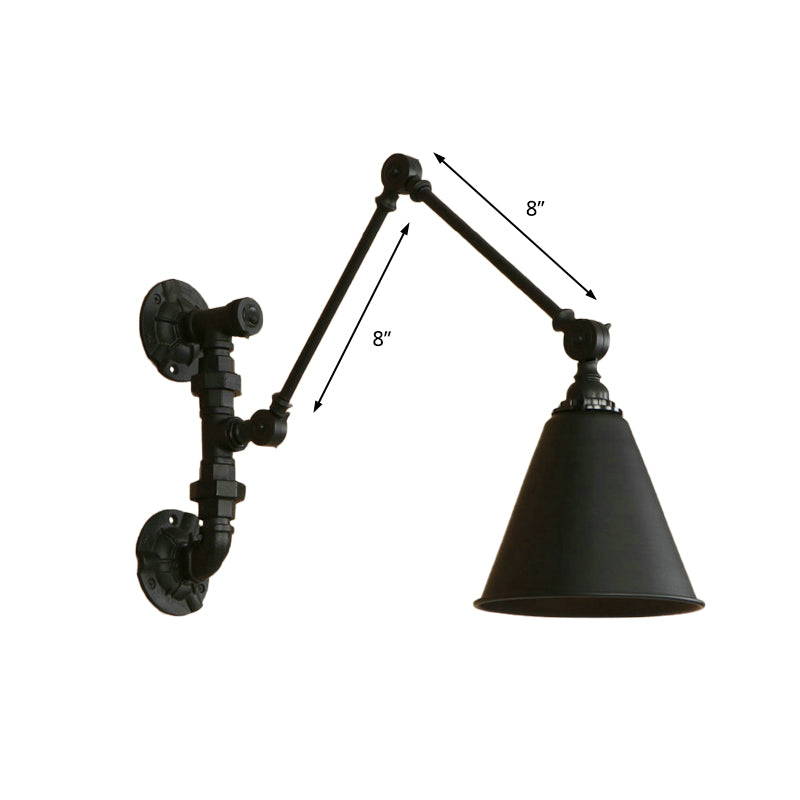 Vivolux | 1 Glühbirne Schwenkarm Wandlampe Beleuchtung Industrie Schwarz Metall Wandmontage Licht mit Kegelshade
