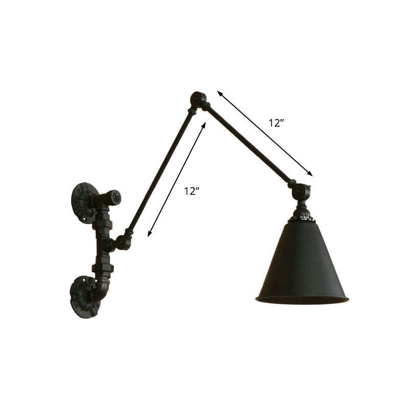 Vivolux | 1 Glühbirne Schwenkarm Wandlampe Beleuchtung Industrie Schwarz Metall Wandmontage Licht mit Kegelshade