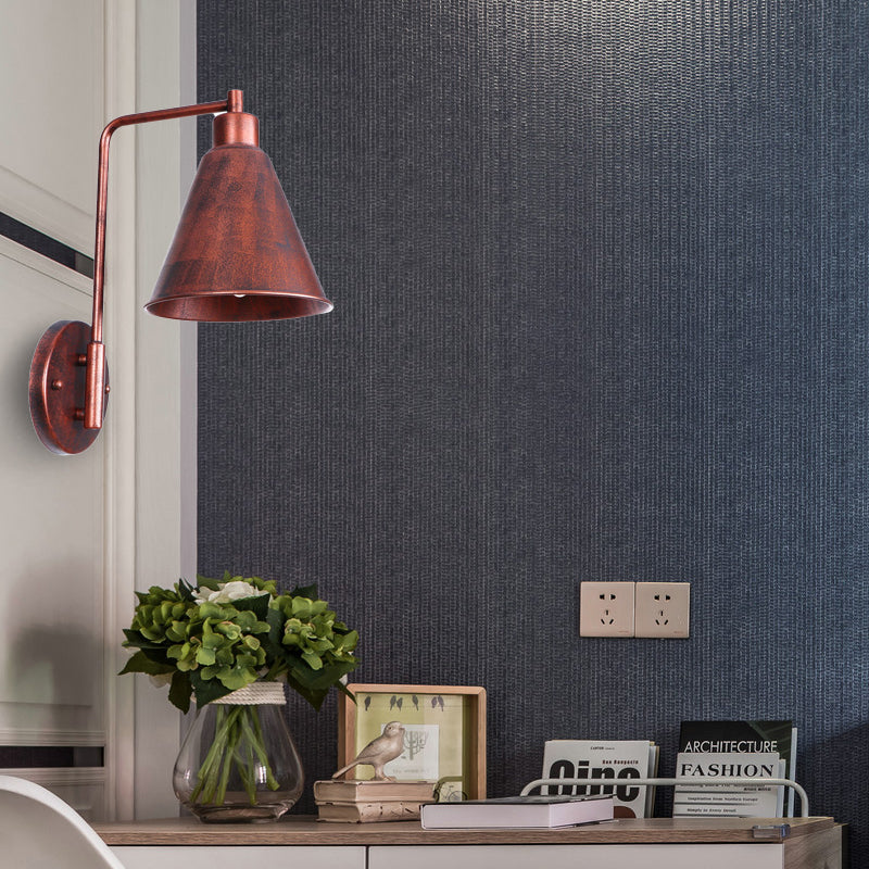 Vivolux | 1 Glühbirne Konische Wandlampe Vintage Stil Schwarz/Rost Eisen Wandmontierte Lampe mit Winkelarm für Bauernhaus