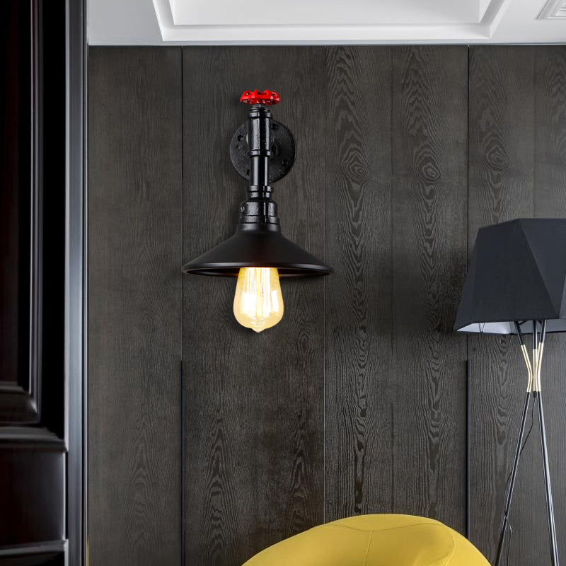 Vivolux | 1 Kopf Metall Wandmontage Licht Vintage Industriell Schwarz Kegelschirm Esszimmer Wandbeleuchtung mit Rohrleitungen