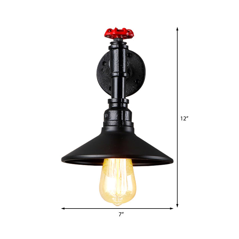 Vivolux | 1 Kopf Metall Wandmontage Licht Vintage Industriell Schwarz Kegelschirm Esszimmer Wandbeleuchtung mit Rohrleitungen