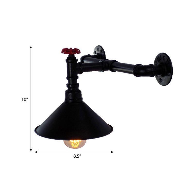 Vivolux | 1 Kopf Metall Wandmontage Licht Vintage Industriell Schwarz Kegelschirm Esszimmer Wandbeleuchtung mit Rohrleitungen