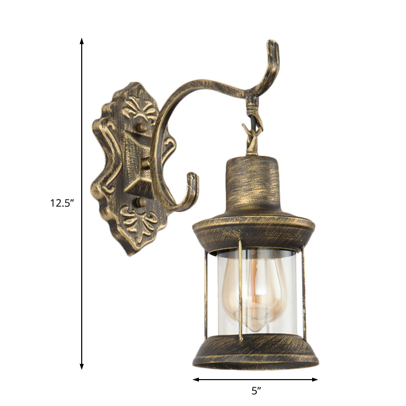 Vivolux | 1 Glühbirne Kerosin Wandmontierte Leuchte Rustikaler Stil Gealtertes Bronze Klares Glas Beleuchtung mit Graviertem Muster