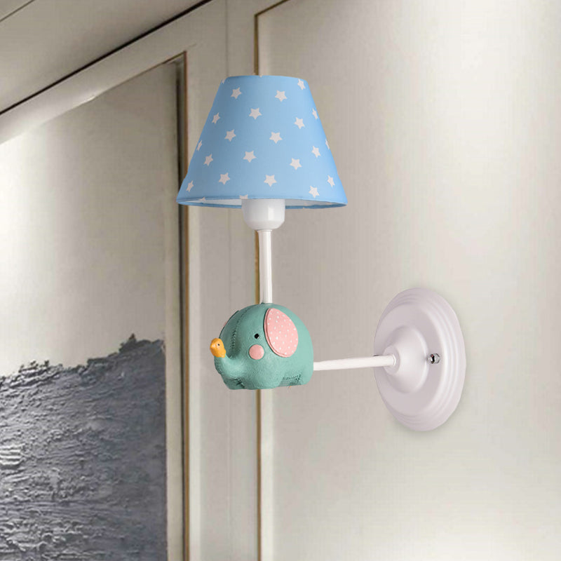 Vivolux | Rechthoekige Kinder Slaapkamer Wandlamp IJzer 1-Licht Kids Sconces Lichtarmatuur met Roze/Blauwe Kleur en Schattige Olifant Decor