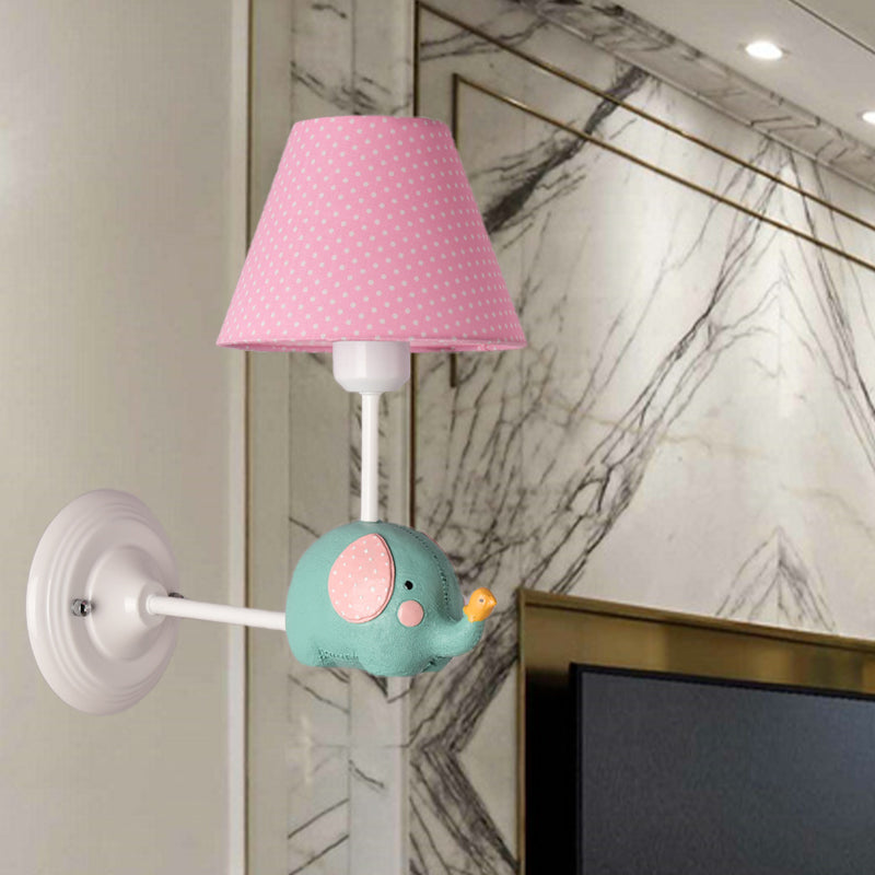 Vivolux | Rechthoekige Kinder Slaapkamer Wandlamp IJzer 1-Licht Kids Sconces Lichtarmatuur met Roze/Blauwe Kleur en Schattige Olifant Decor